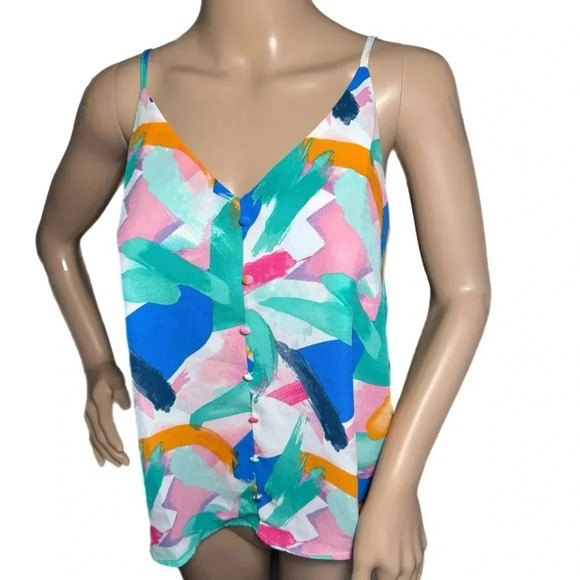 Multicolor Paint Brush Detail Sleeveless Top Cami Blouse Size Small Coastal Chic - Picture 6 of 10